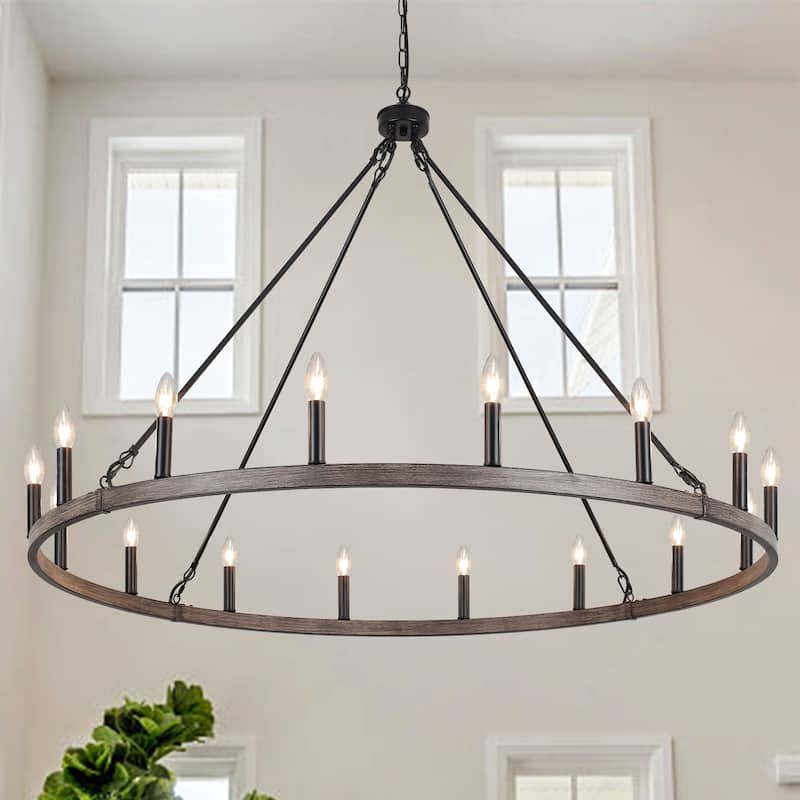 16-Light Farmhouse 47.24In Wagon Wheel Chandelier, Industrial Chandelier for Living Room Kitchen Island Dining Foyer