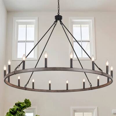 16-Light Farmhouse 47.24In Wagon Wheel Chandelier, Industrial Chandelier for Living Room Kitchen Island Dining Foyer
