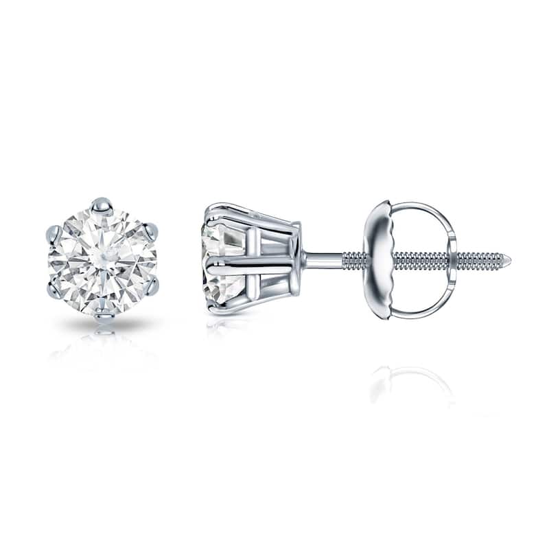 Auriya 14k Gold 1/2ctw Round Diamond Stud Earrings 6-Prong (I-J, SI2-SI3) - White
