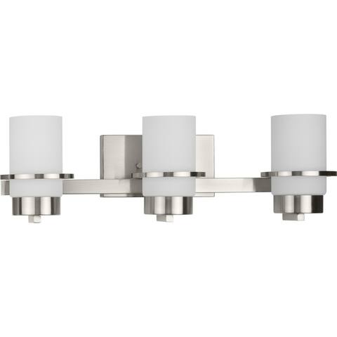 Reiss Collection Three-Light Modern Farmhouse Brushed Nickel Vanity Light - 22.75 in x 5.75 in x 7 in