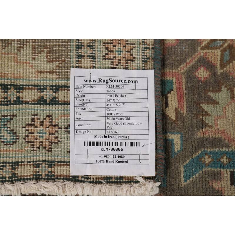 Geometric Tabriz Persian Vintage Accent Rug Hand-Knotted Wool Carpet - 2'7" x 4'10"