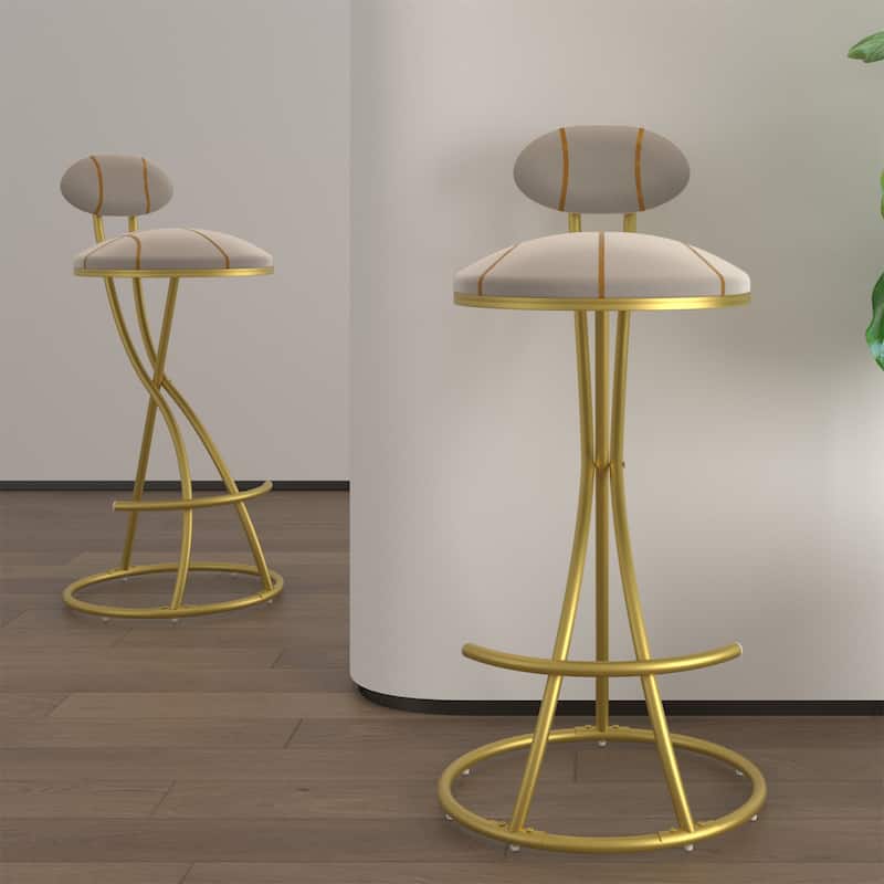 Set of 2 Round Bar Stools S-shaped Stripe