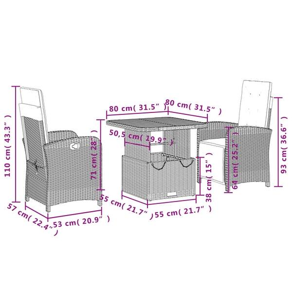 dimension image slide 9 of 31, vidaXL Patio Dining Set with Cushions Outdoor Seating Gray Poly Rattan