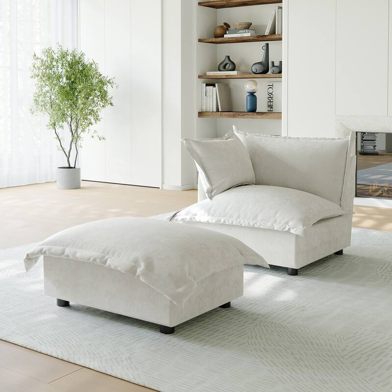 Casual 40"W Oversized Soft Comfy Cloud Chenille Chaise Lounge with Ottoman