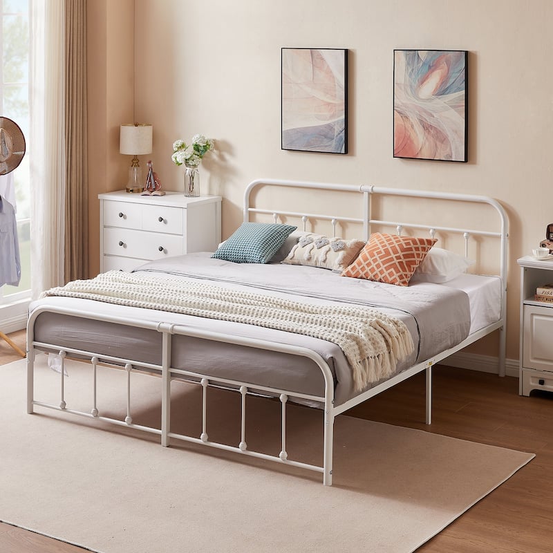 Javlergo Victorian Style Bed Frame with Arched Headboard & Footboard Twin/Full/Queen/King Size Metal Bed No Box Spring Needed