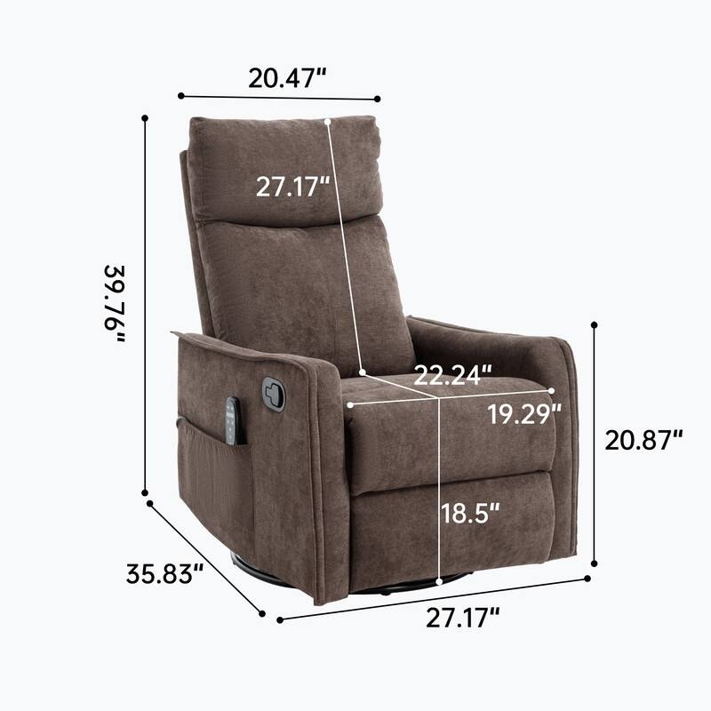 Heat Massage Manual Recliner Chair with Rocker and Swivel in Fabric for Living Room