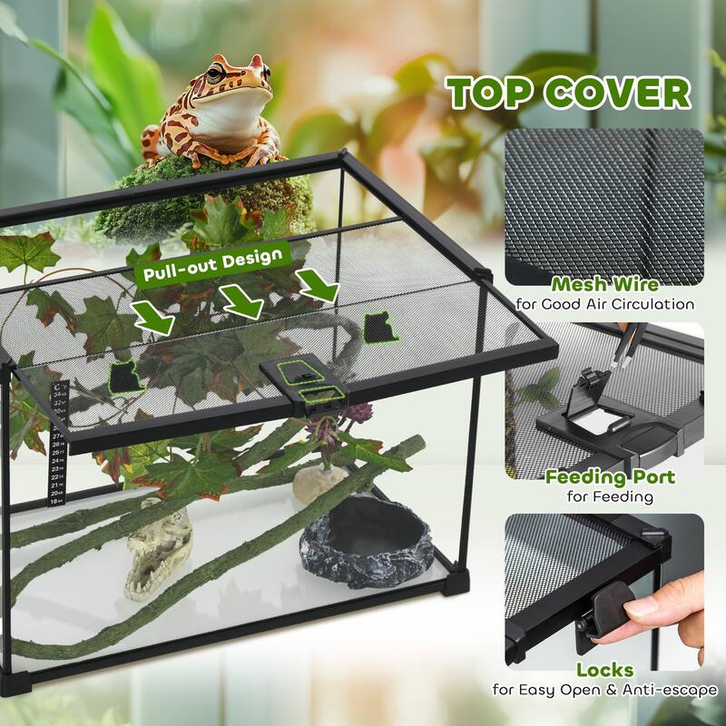 PawHut 14 Gallon Glass Reptile Enclosure with Decor Kit, Crested Gecko Tank, Full View Terrarium Tank