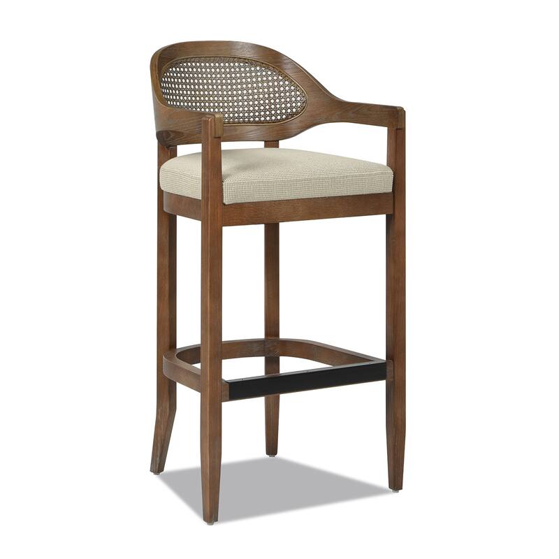 Americana Mid-Century Modern 30.5" Cane Back Bar Stool, Jet Black