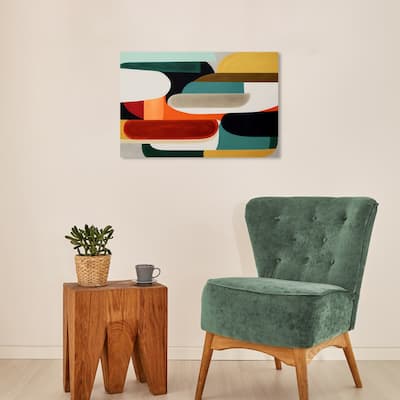 Wynwood Studio Canvas Abstract Ruckus Blue and Teal Mid-Century Modern Wall Art Canvas Print