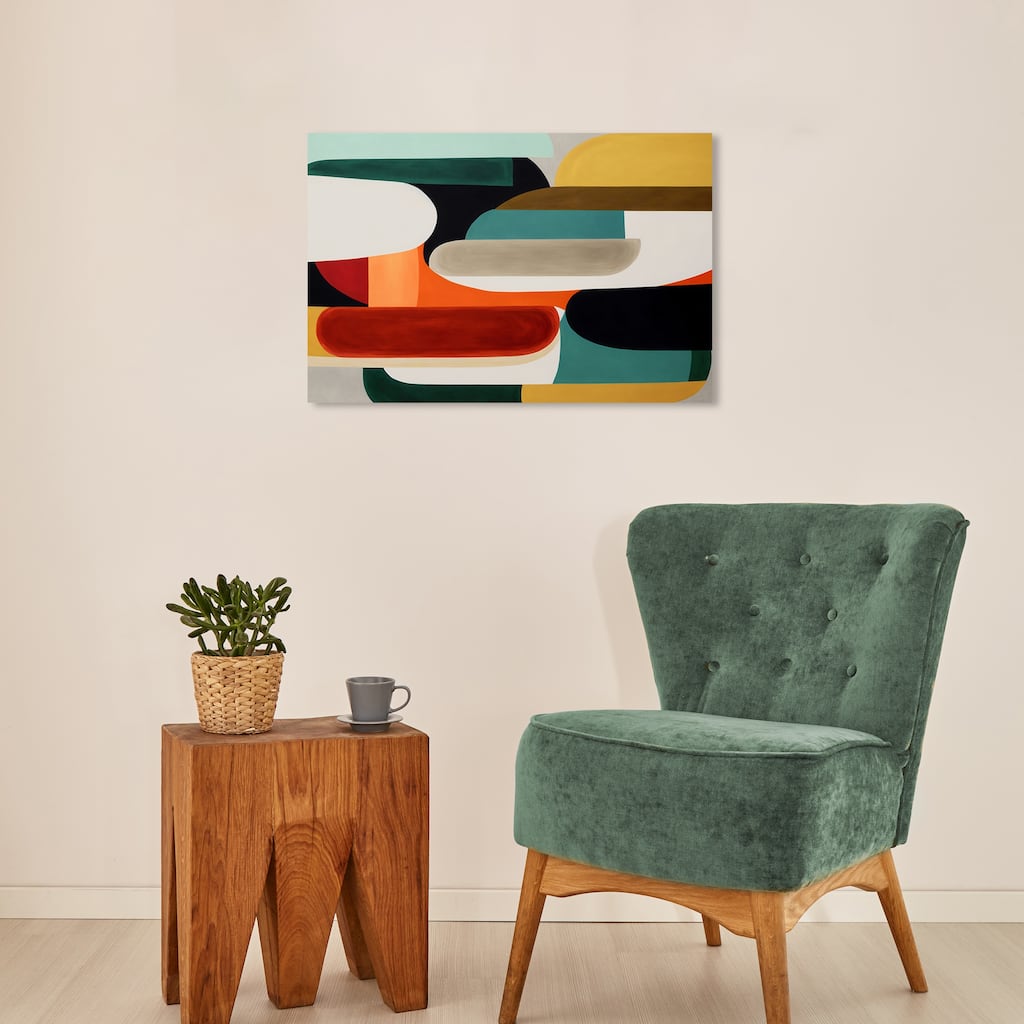 Wynwood Studio Canvas Abstract Ruckus Blue and Teal Mid-Century Modern Wall Art Canvas Print
