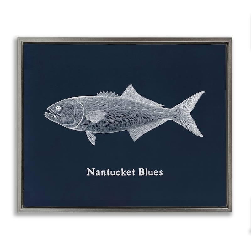 Stupell Nantucket Blues Fish Framed Floater Canvas Wall Art Design By Phillipa Katz - 31 x 25 - Grey