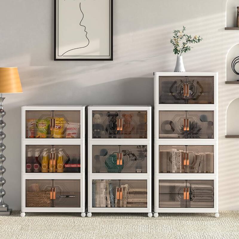 Storage Bins with Lids, Stackable Storage Bins with Wheels & Folding Plastic Storage Boxes 3/4/5 Set