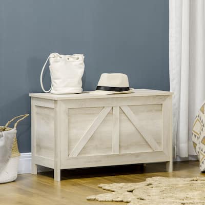 HOMCOM Farmhouse Storage Chest, Lift Top Toy Chest, Toy Box Organizer with Safety Hinge to Open Up 150°