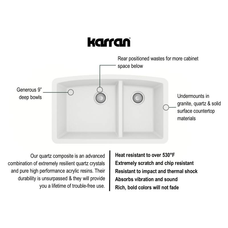Karran Undermount Quartz 32 in. 60/40 Double Bowl Kitchen Sink Kit