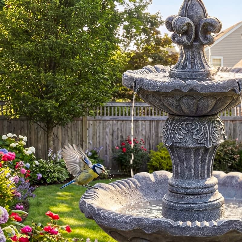 Vbal 2 Tier European Style Carved Outdoor Water Fountain with ETL Certified Auto Shutoff