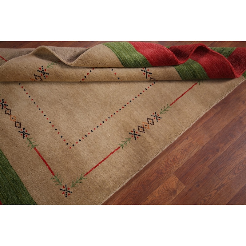 Beige Tribal Gabbeh Oriental Accent Rug Handmade Wool Carpet - 4'2"x 5'8"