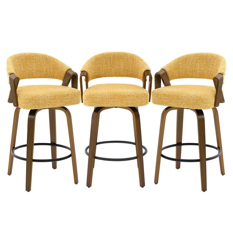 Mid-Century Upholstered Swivel Bar Stool/ Counter Stools with Curved Back - 37.5"H x 20.9"W x 19.9"D