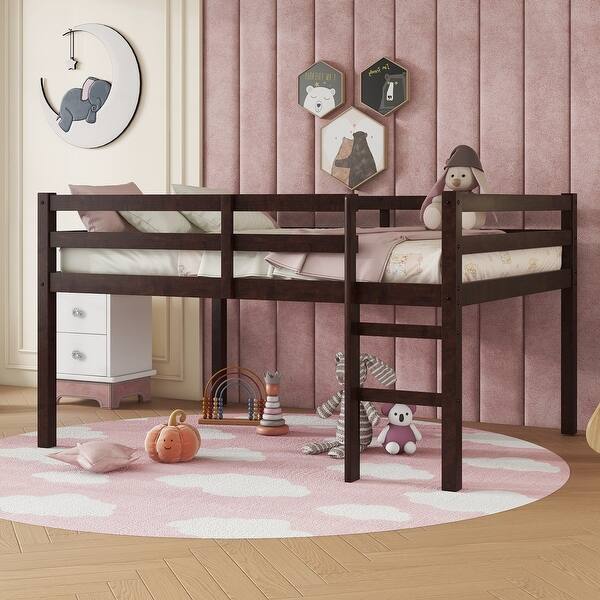 slide 2 of 7, Full Wood Loft Bed with Ladder, Espresso Espresso