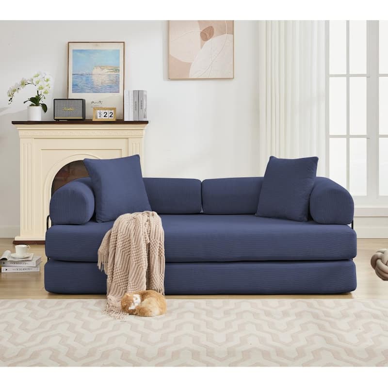 78.5" 4-in-1 Folding Convertible Out King Size Sleeper Sofa Bed - Dark Blue