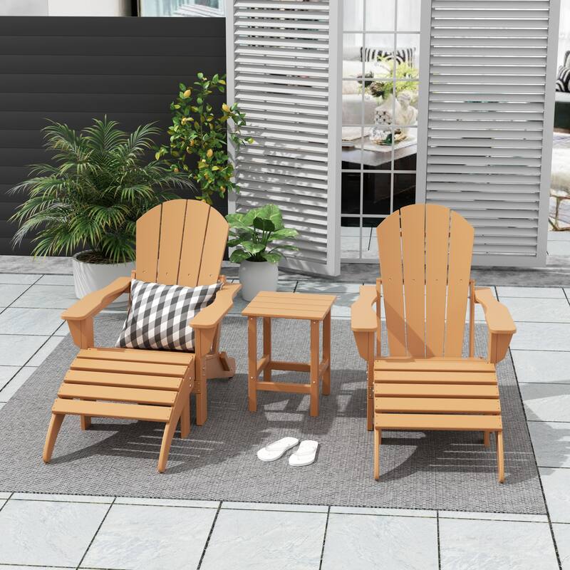 Polytrends Laguna Hdpe All Weather Outdoor Patio Foldable Adirondack Chairs Conversation Set (5-Piece Set)