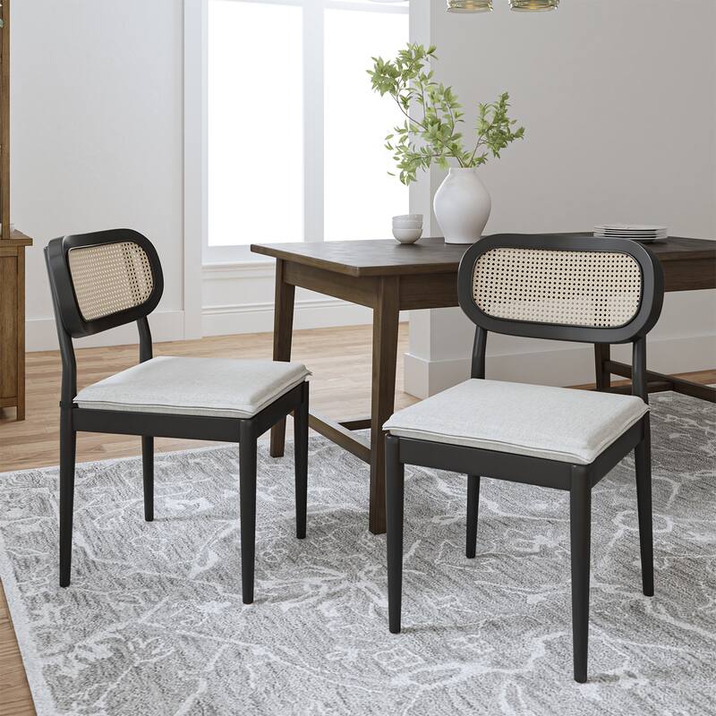 Konstantin Modern Solid Wood Dining Chair with Ratten Back and Removable Cushion Set of 2 by HULALA HOME