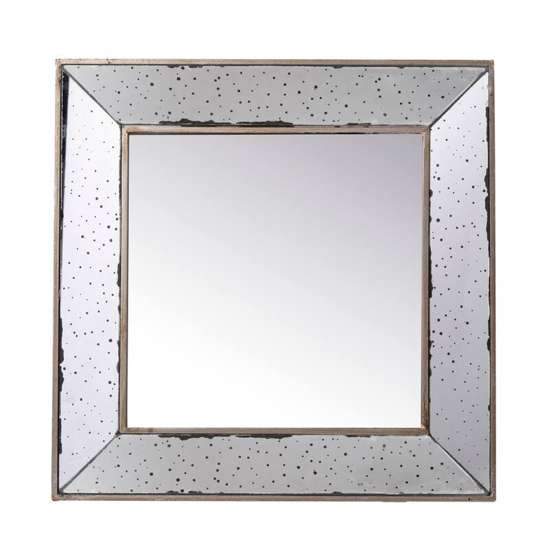 18" x 18" Distressed Silver Square Accent Mirror, Traditional Style Framed Wall Mirror for Living Room, Entryway, Office