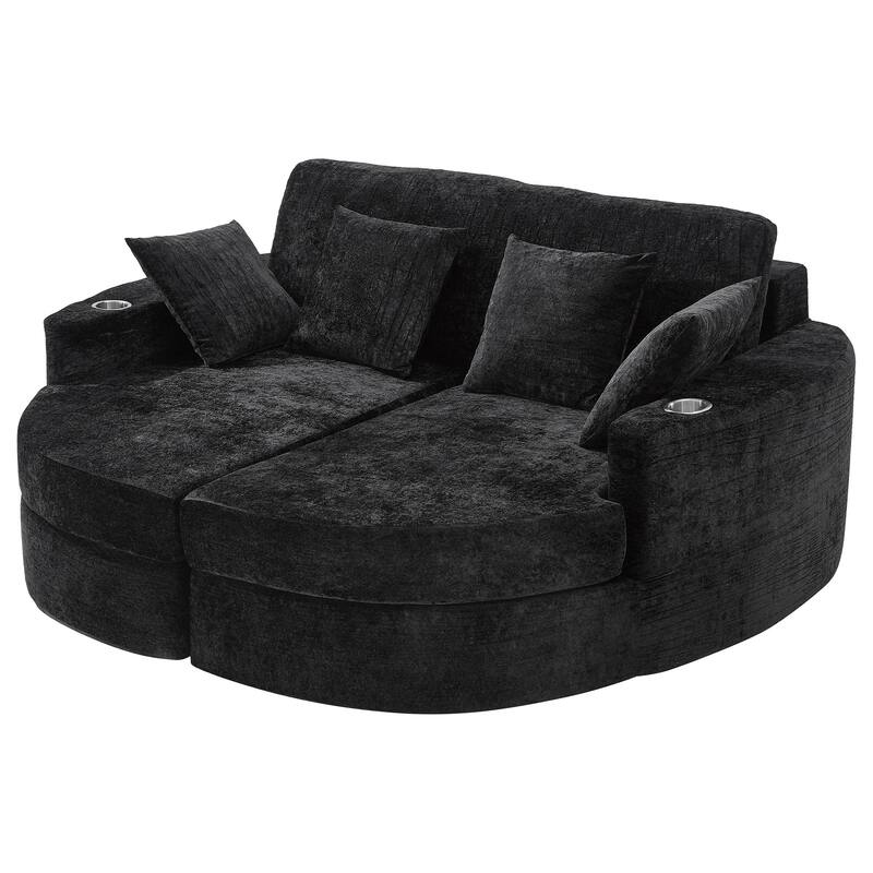 Roomfitters Curved Chaise Lounge Sofa 80" Upholstered Sofa Bed with Cup Holders, Modern Oversized Comfy Couch for Living Room