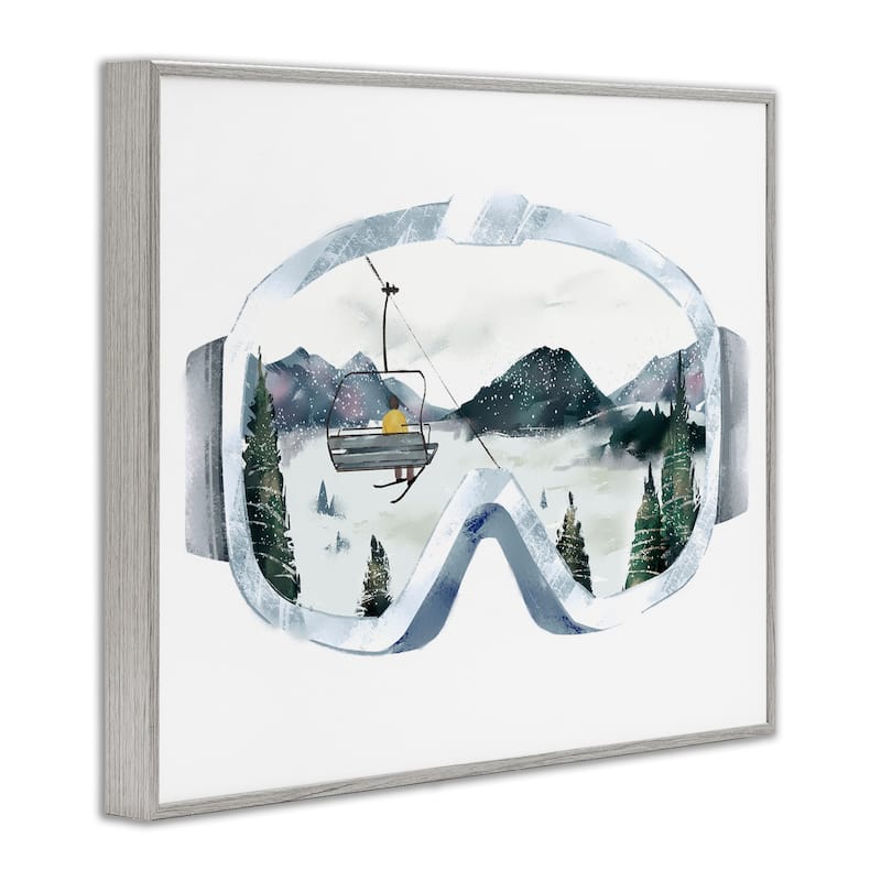 Stupell Ski Mountain Reflection in Sports Goggles Winter Forest Framed Wall Art - Grey