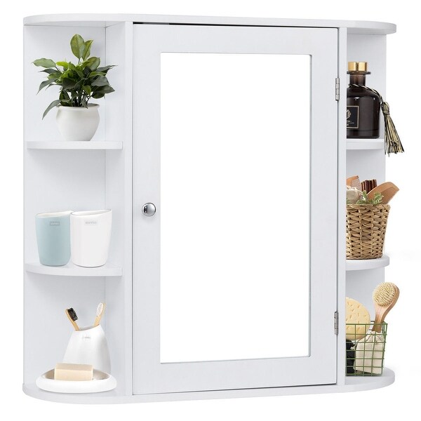 Costway Multipurpose Mount Wall Surface Bathroom Storage Cabinet Mirror White Finish