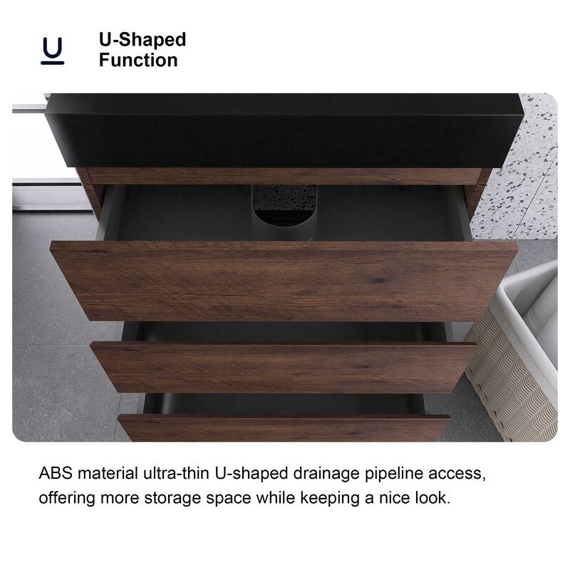 Freestanding Bathroom Vanity with Black Solid Surface Top
