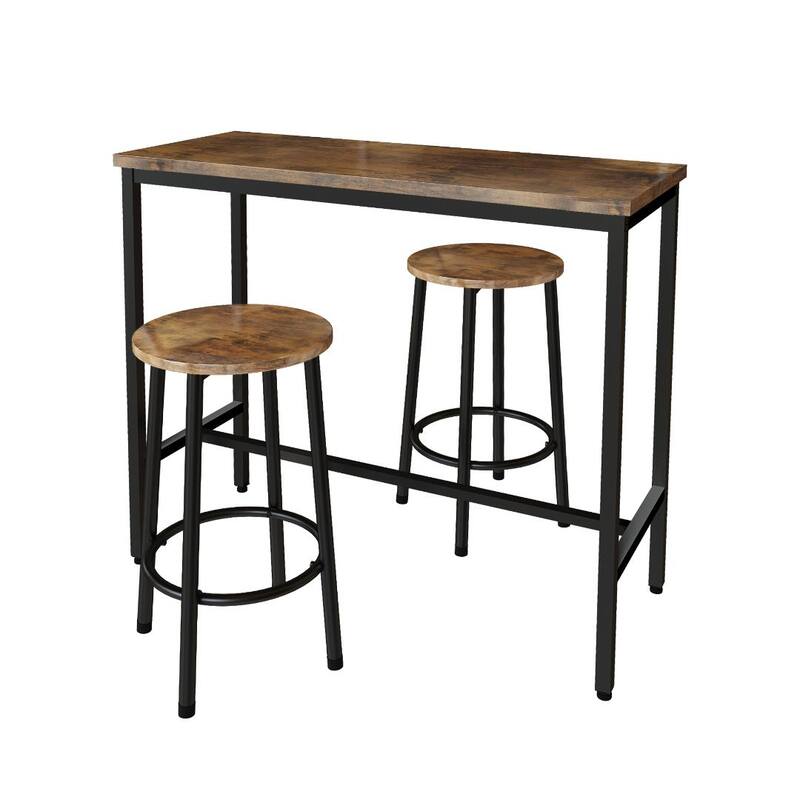 3 Piece Pub Dining Set, Rustic Bar Table and Stools for 2, Kitchen