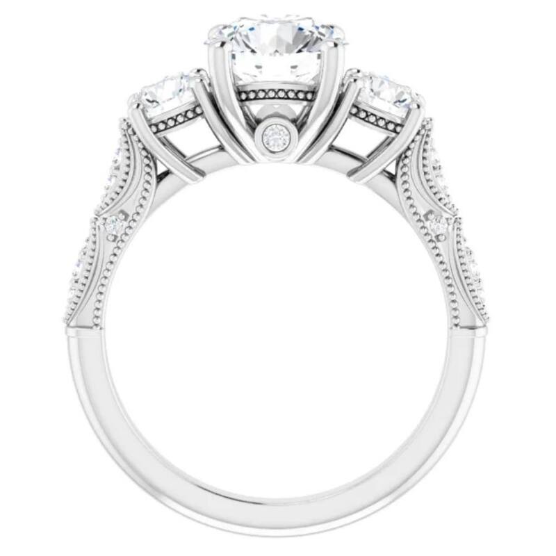 VS 3Ct Diamond 3 Stone Vintage Engagement Ring Lab Grown in White or Yellow Gold
