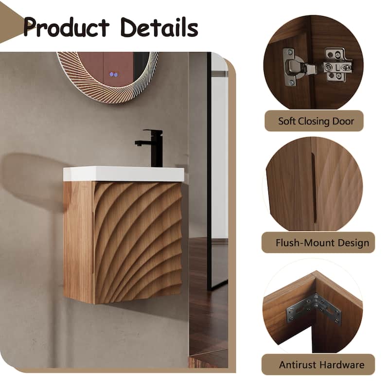 18.5" Wall-Mounted Bathroom Vanity with Resin Sink, Soft Closed Single Door