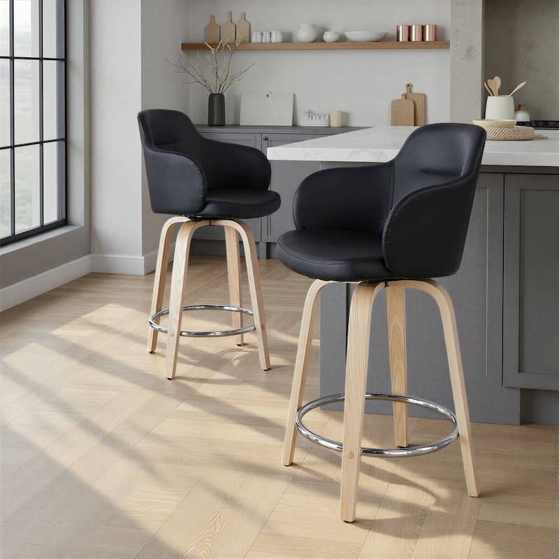 Carson Carrington Iglabo 24" Fixed-Height Counter Stool with Bent Wood Legs and Round Footrest (Set of 2)