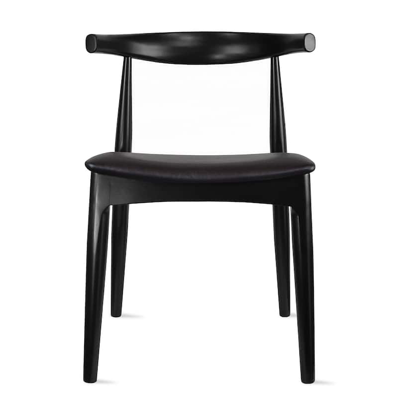 Contemporary Farmhouse Real Solid Wood Cushion Seat Dining Chairs Desk Elbow Side Chairfor Living Room Bedroom Kitchen - Black