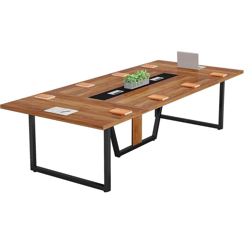 94" Conference Table for 8-10 People, with Cable Management Brown Walnut Finish