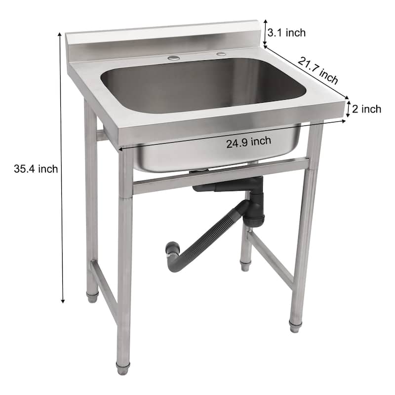 25" x 22" Stainless Steel Large Utility Sink Single Bowl, Freestanding Commercial Restaurant Sink, Utility Sink