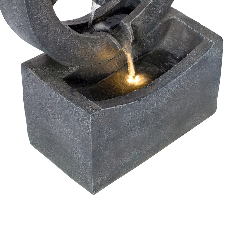 Christopher Knight Home - Modern 26.77"H Polyresin Outdoor Water Fountain with LED Light & Cascading Design