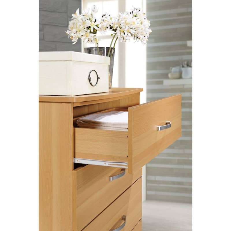 47.75" Beige and Silver Rectangular 5-Drawer Chest