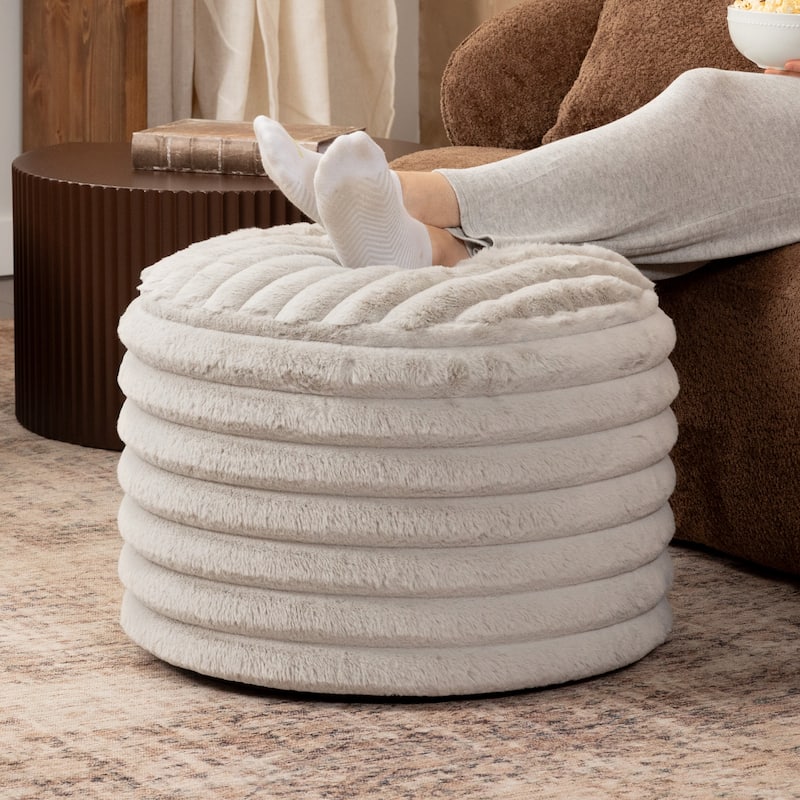 Jaxx Paran Pouf - Fluffy Faux Fur Ottoman for Modern Interior Design - Regular - Grey