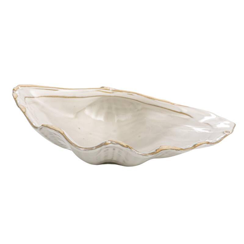 Stoneware Shell Plate with Reactive Crackle Glaze - 7.9"L x 6.1"W x 2.3"H