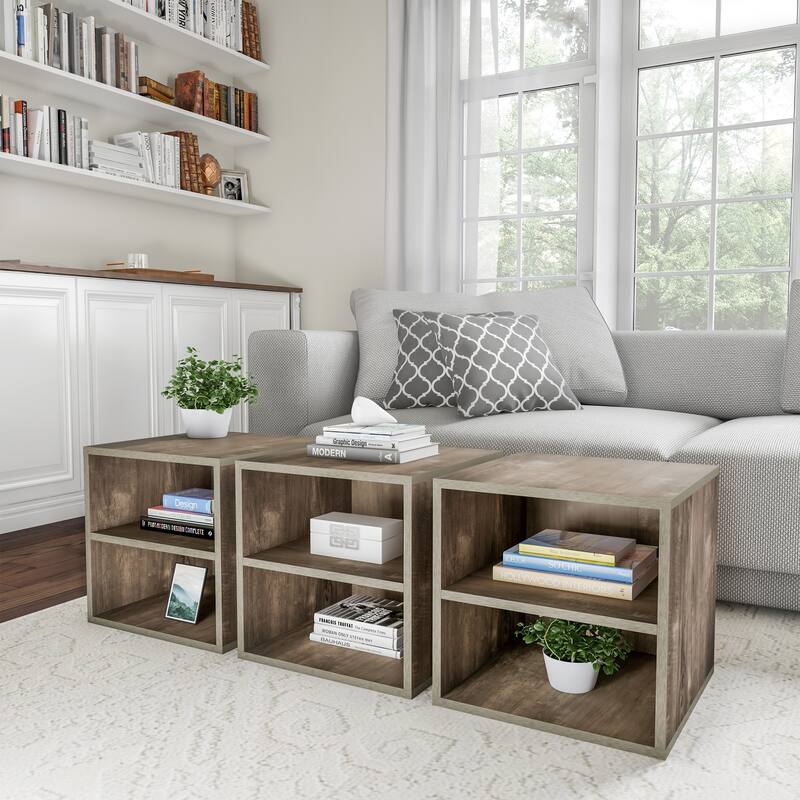 Hastings Home Stackable Modular Cube End Table Contemporary Minimalist Modular Accent Piece with 2 Shelves