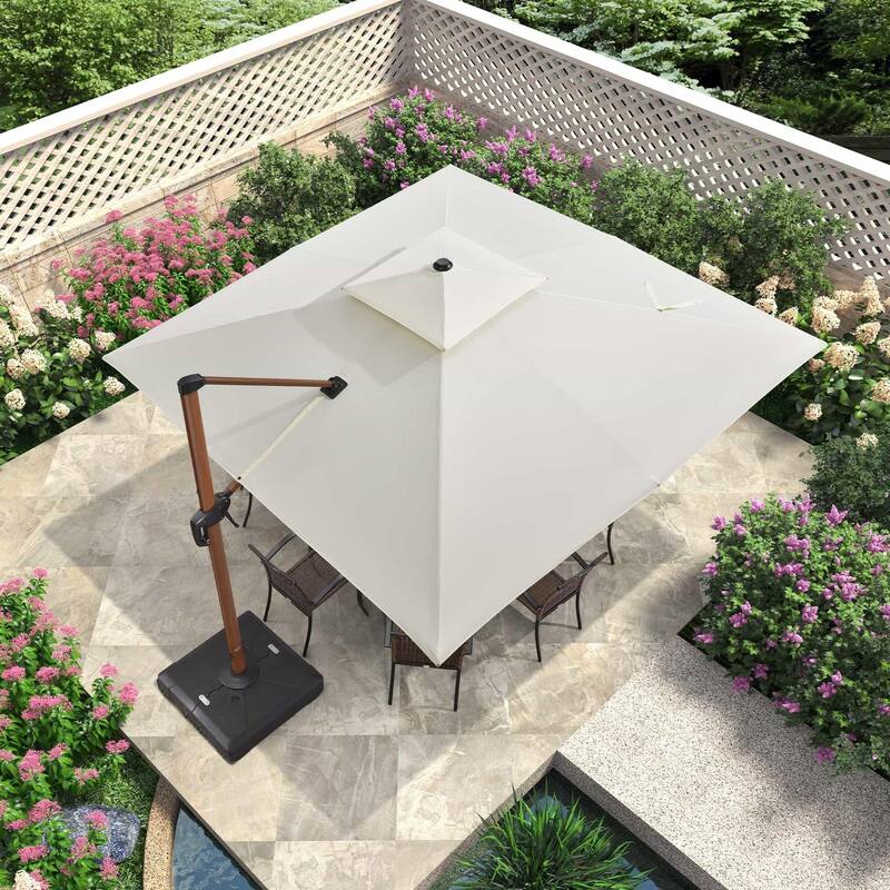 PURPLE LEAF 11ft Square outdoor cantilever Patio Umbrella wood colour