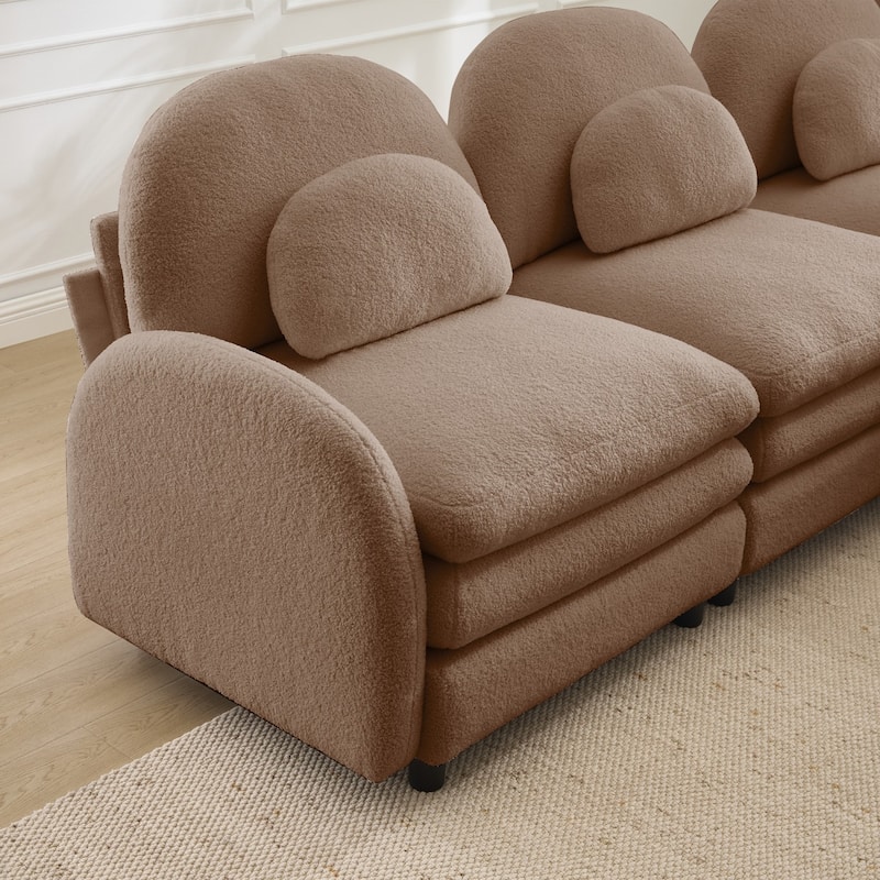 98.2" Teddy Fabric Sectional Sofa with Curved Pillows and Ottoman