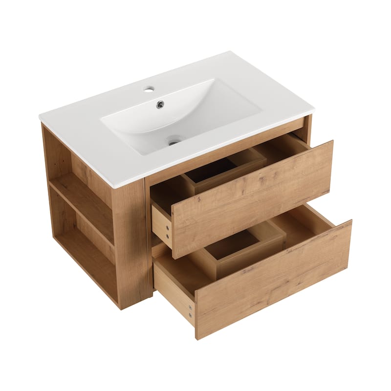Bathroom Vanity With Sink In 30/36 Inch, Floating Bathroom Vanity With Soft Close Drawers and adjustable shelves
