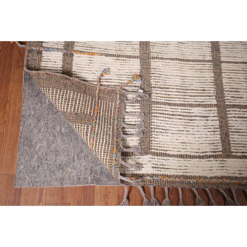 Checkered Moroccan Oriental Area Rug Hand-Knotted Wool Carpet - 8'0"x 12'3"
