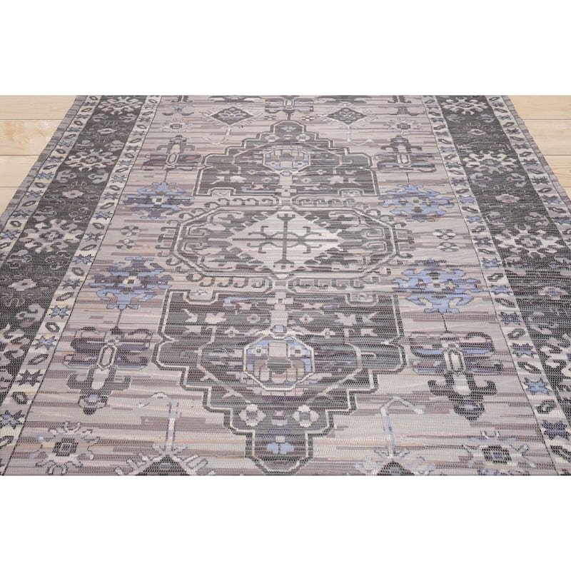 Handmade Taupe, Gray Flatweave Polyster Traditional Oriental Area Rug