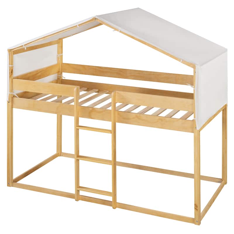 Twin Over Twin Wood Bunk Bed with Tent