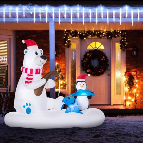 Outsunny 6ft Christmas Inflatable Polar Bear and Penguin with Blow-Up LED Display