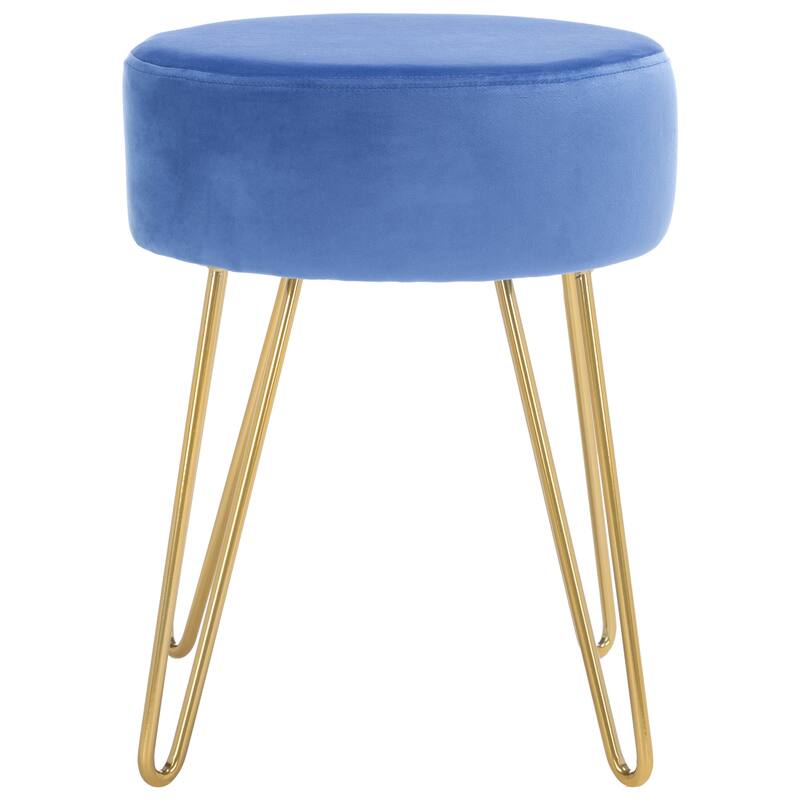 SAFAVIEH Jailene Round Hairpin Leg Ottoman - Steel Blue/Gold